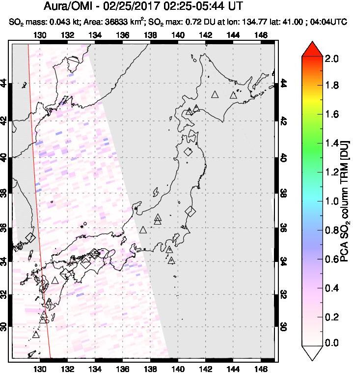 A sulfur dioxide image over Japan on Feb 25, 2017.