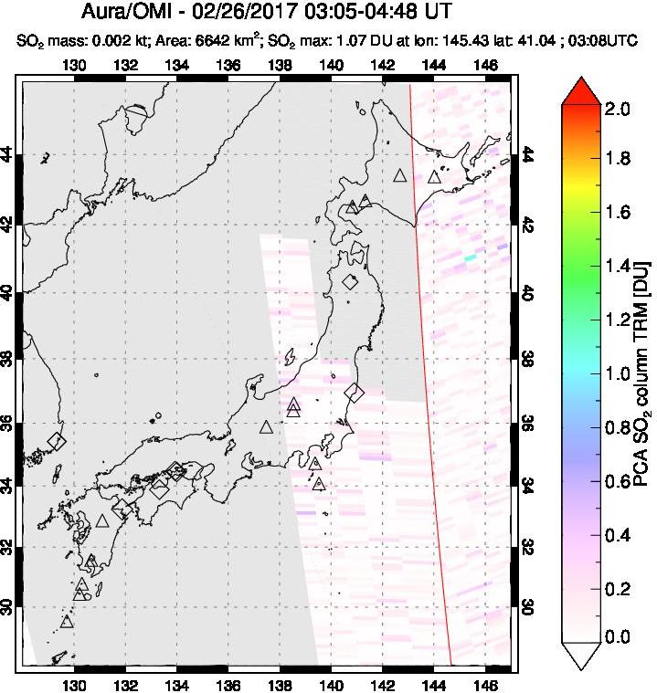 A sulfur dioxide image over Japan on Feb 26, 2017.