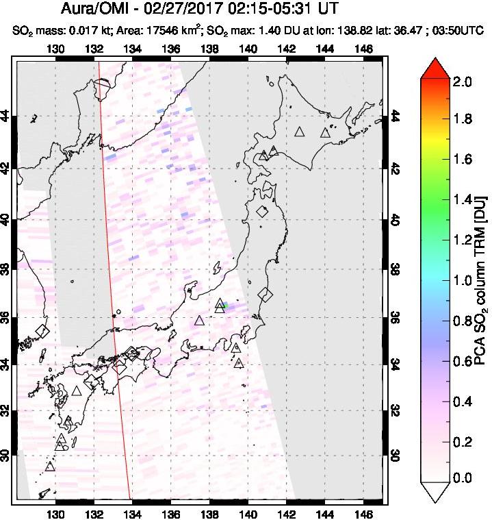 A sulfur dioxide image over Japan on Feb 27, 2017.