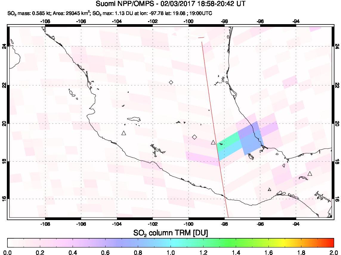 A sulfur dioxide image over Mexico on Feb 03, 2017.