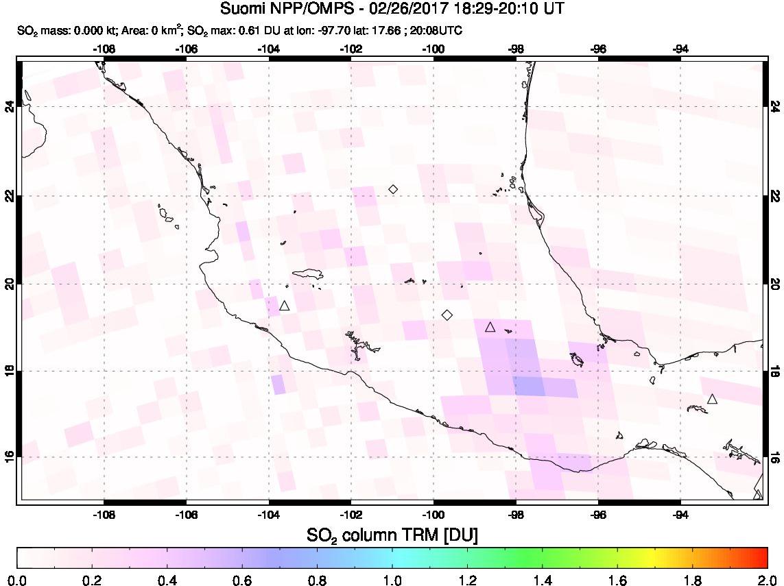 A sulfur dioxide image over Mexico on Feb 26, 2017.