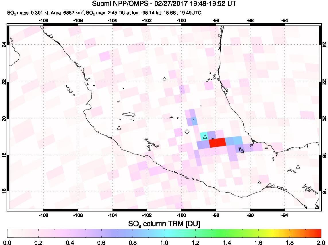 A sulfur dioxide image over Mexico on Feb 27, 2017.