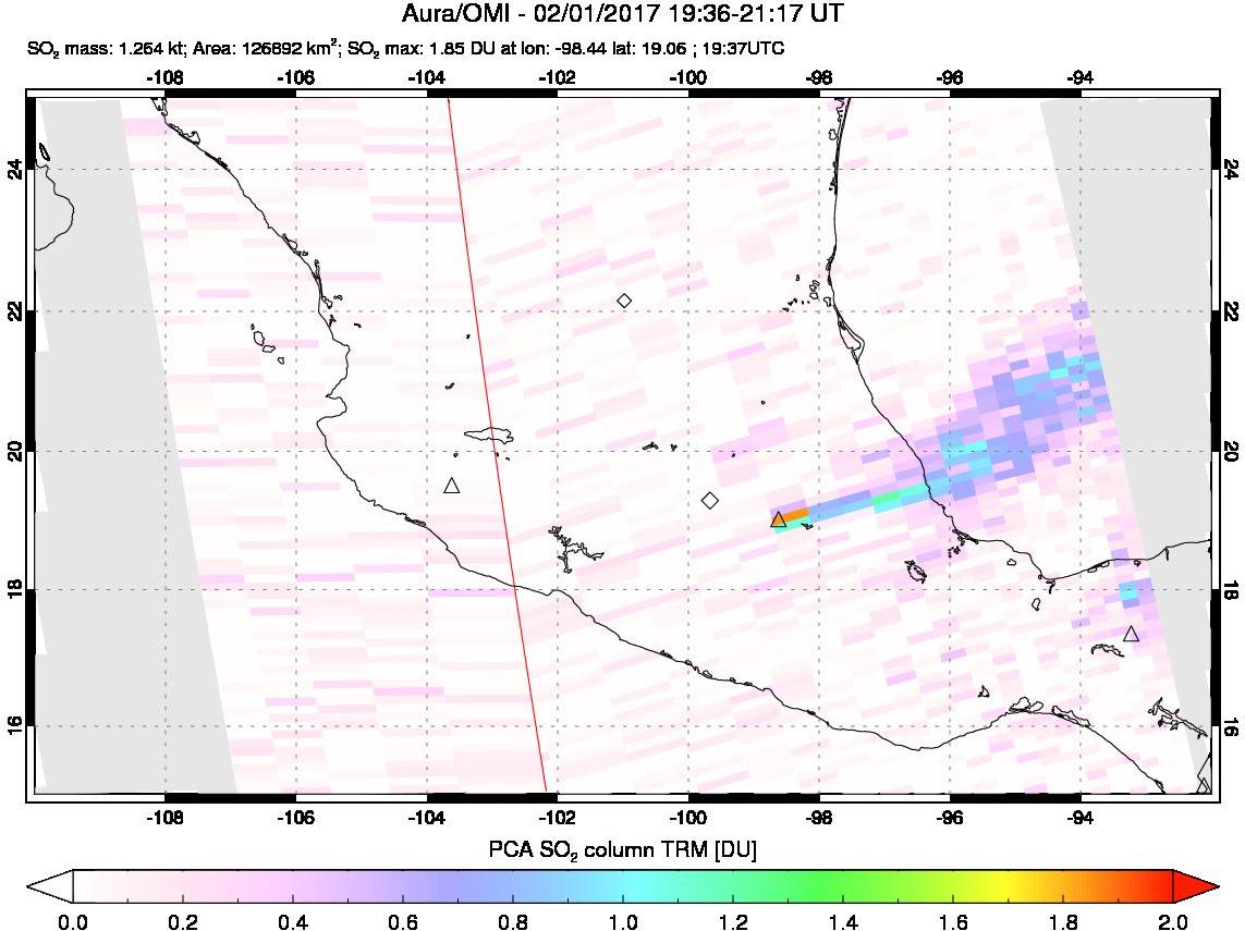 A sulfur dioxide image over Mexico on Feb 01, 2017.