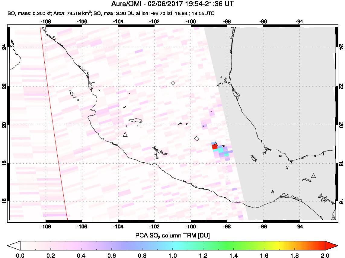 A sulfur dioxide image over Mexico on Feb 06, 2017.