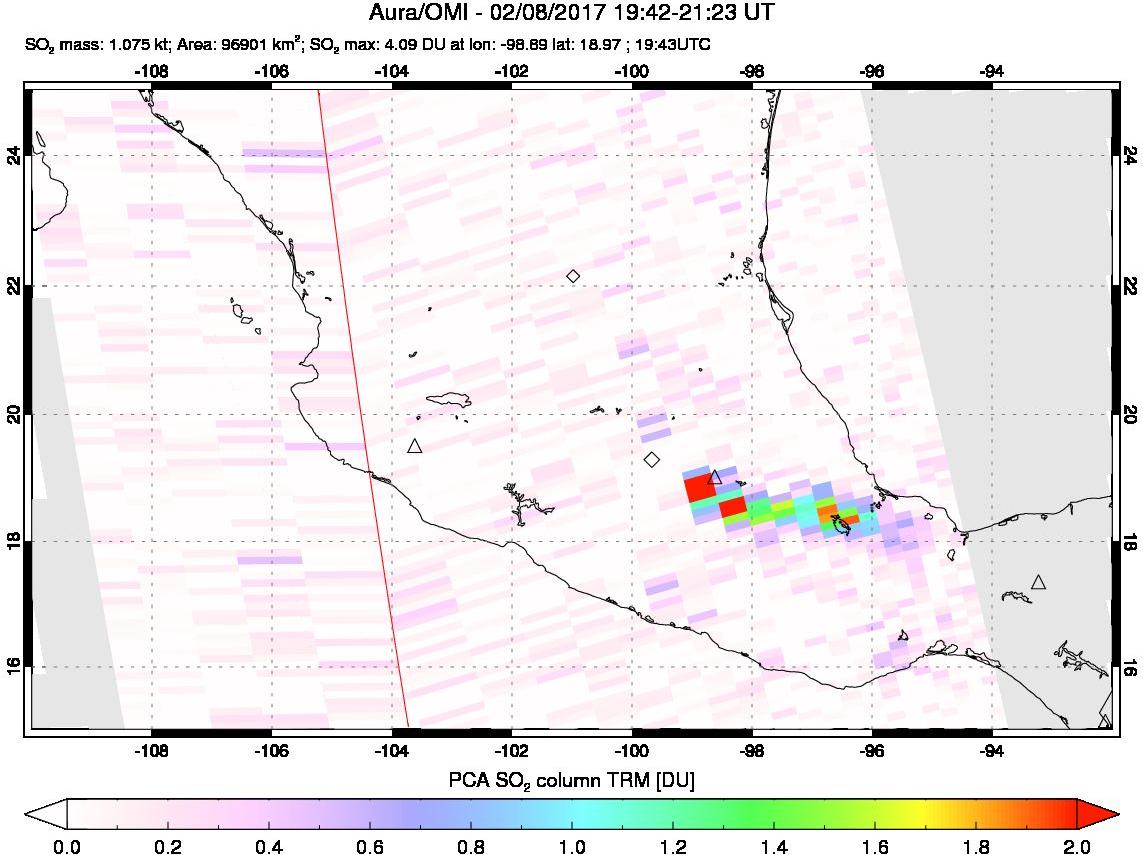 A sulfur dioxide image over Mexico on Feb 08, 2017.