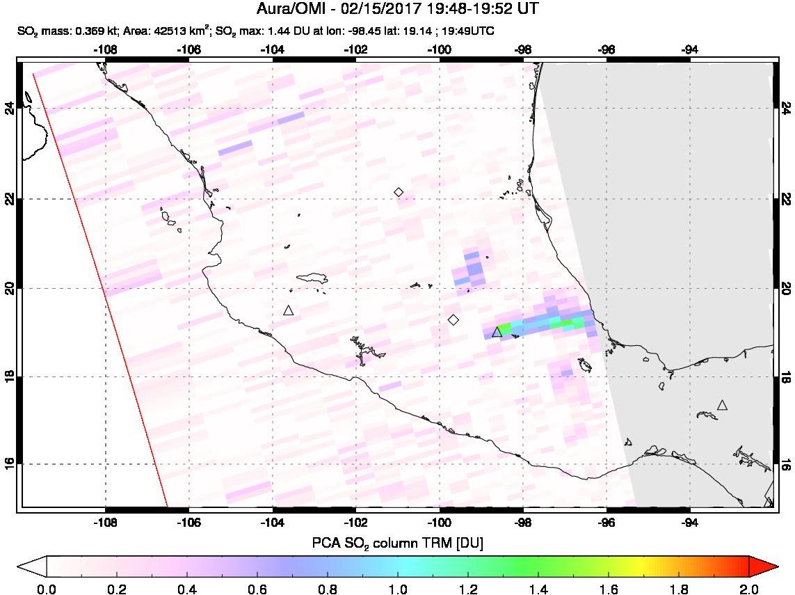 A sulfur dioxide image over Mexico on Feb 15, 2017.