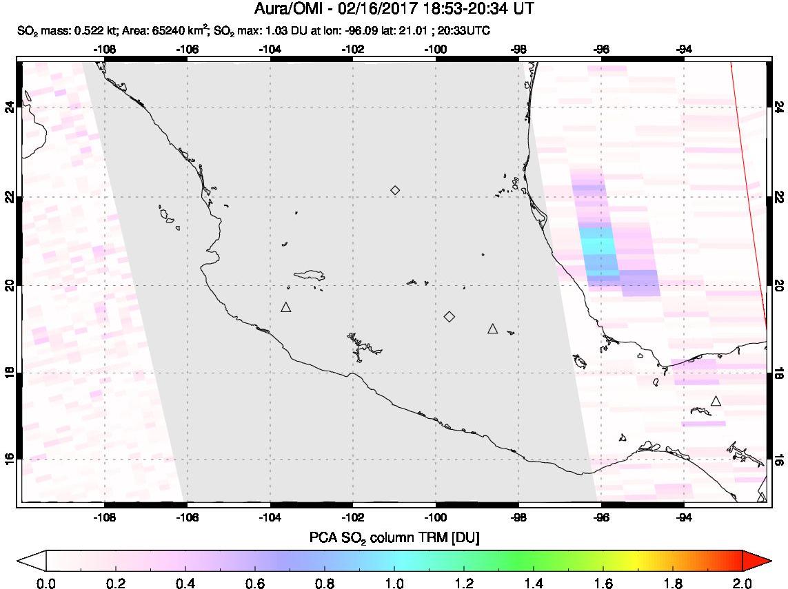 A sulfur dioxide image over Mexico on Feb 16, 2017.