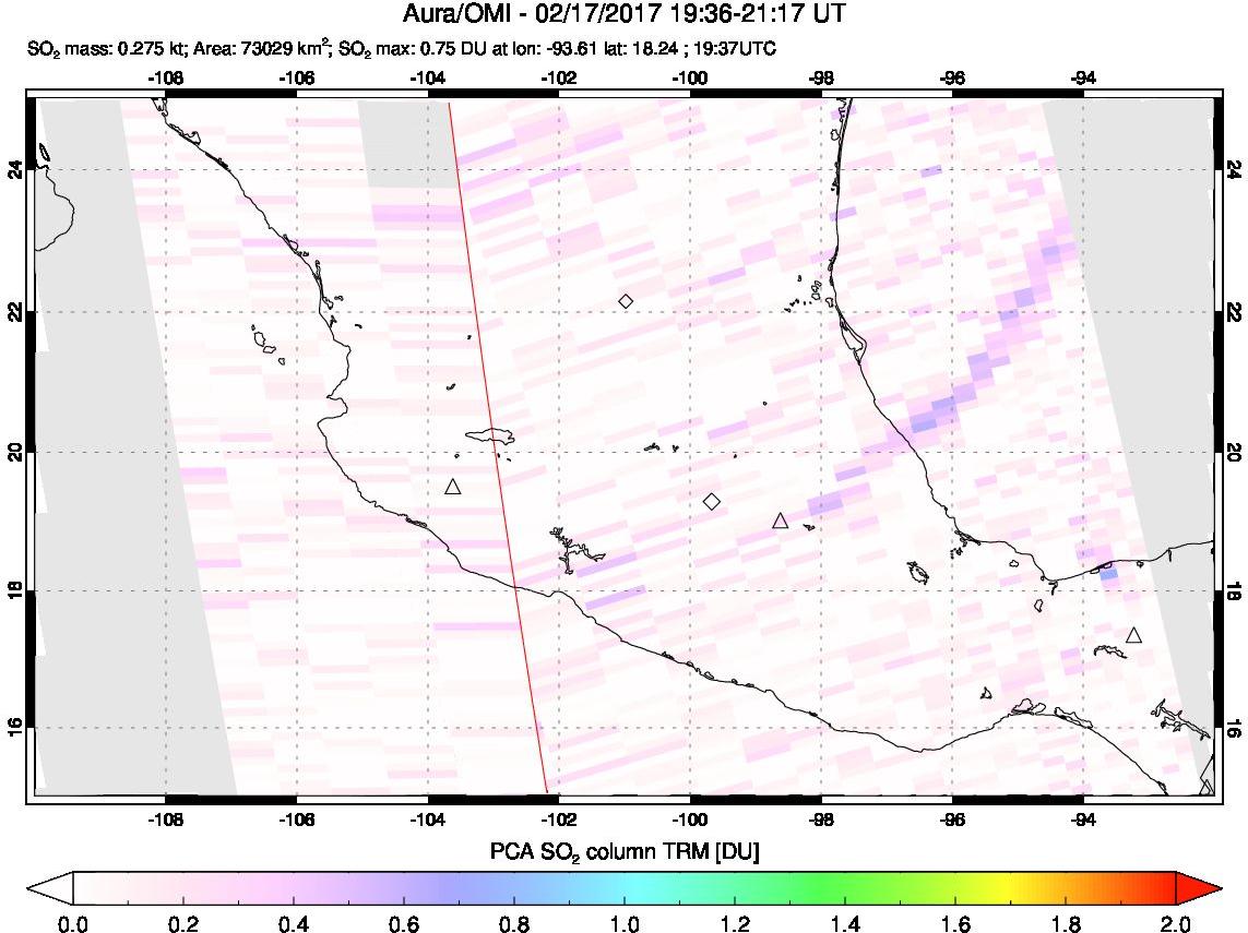A sulfur dioxide image over Mexico on Feb 17, 2017.