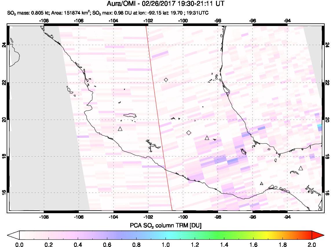A sulfur dioxide image over Mexico on Feb 26, 2017.