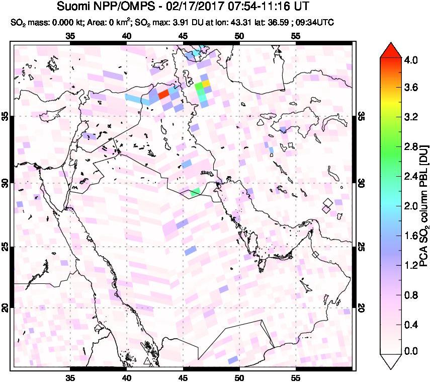 A sulfur dioxide image over Middle East on Feb 17, 2017.