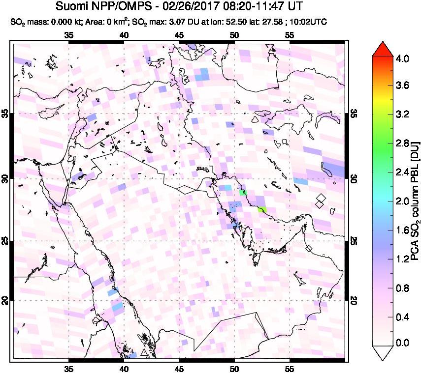 A sulfur dioxide image over Middle East on Feb 26, 2017.