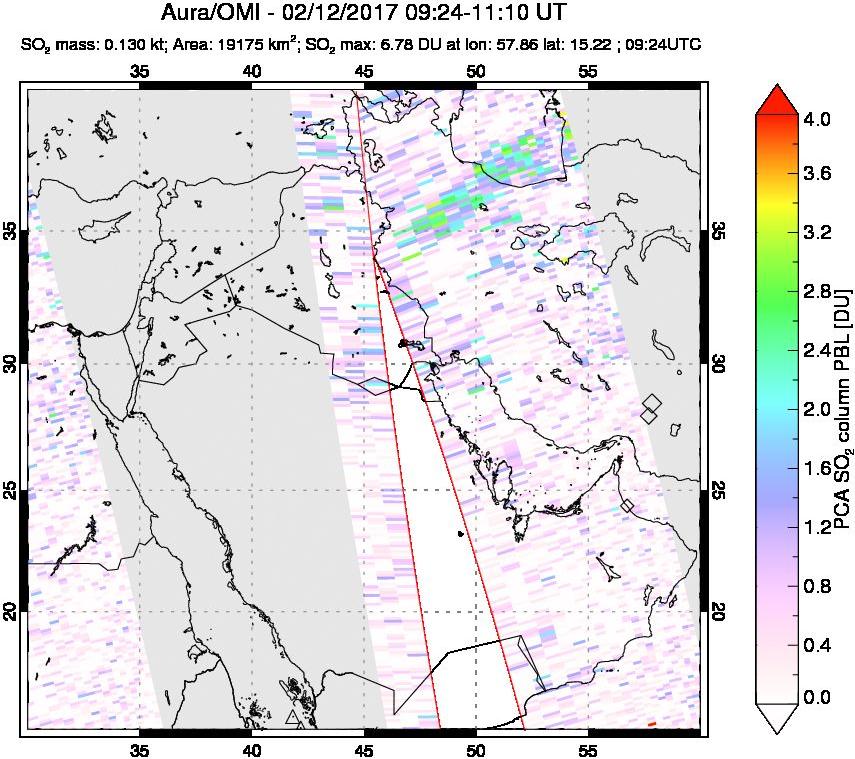 A sulfur dioxide image over Middle East on Feb 12, 2017.