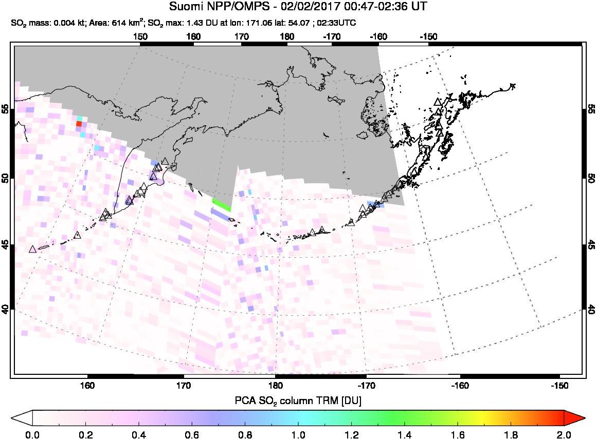 A sulfur dioxide image over North Pacific on Feb 02, 2017.