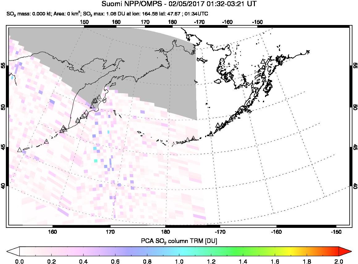 A sulfur dioxide image over North Pacific on Feb 05, 2017.