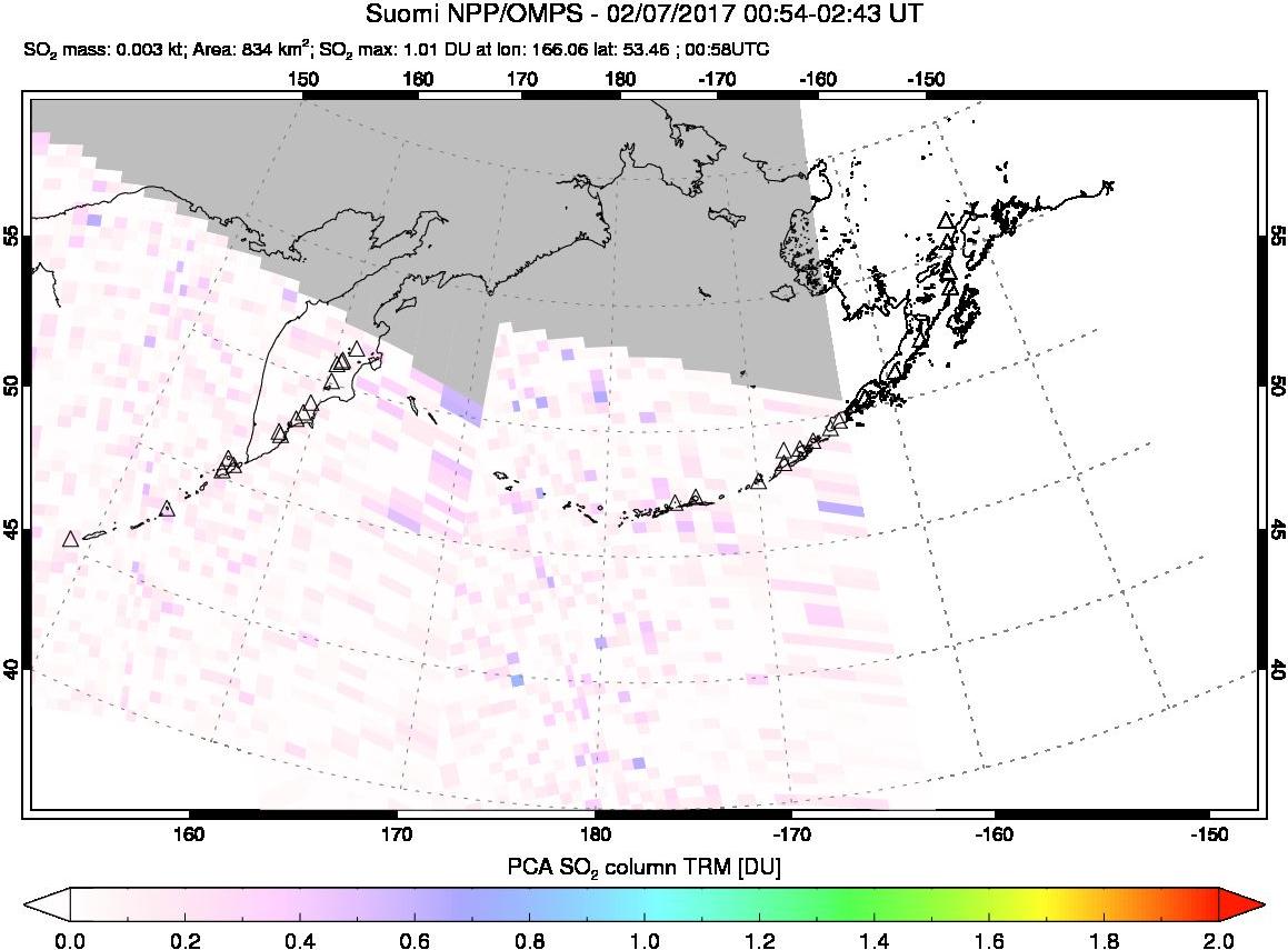 A sulfur dioxide image over North Pacific on Feb 07, 2017.