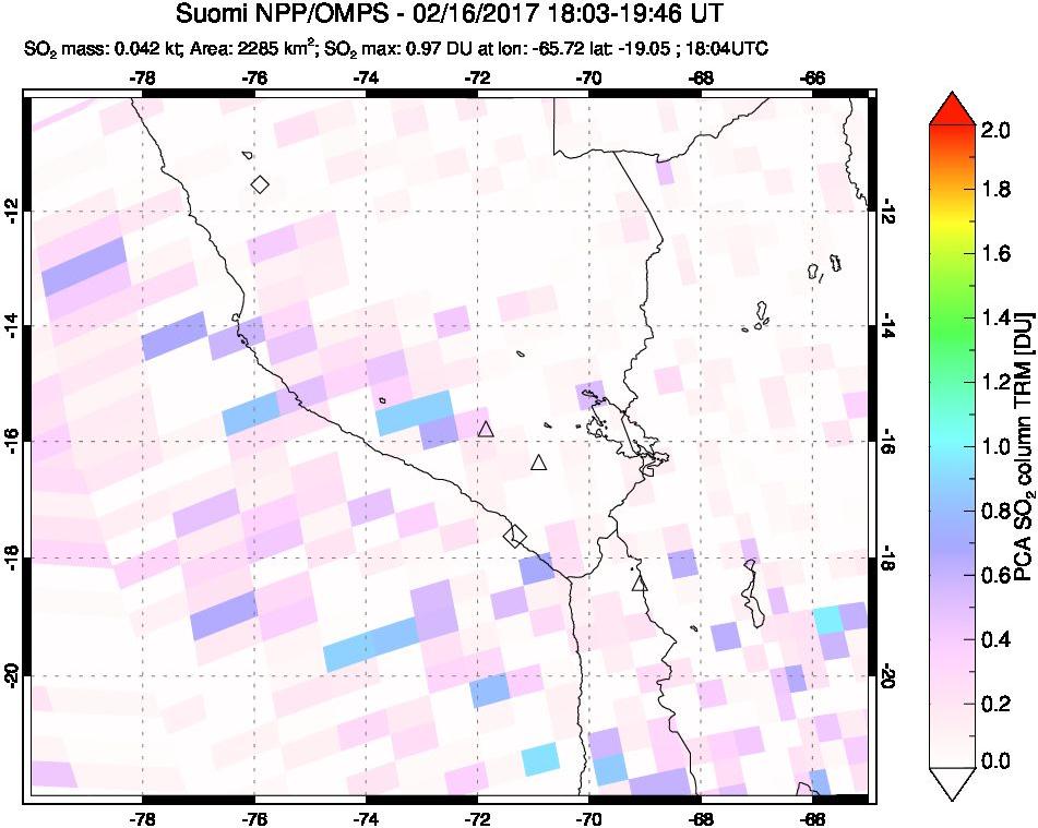 A sulfur dioxide image over Peru on Feb 16, 2017.