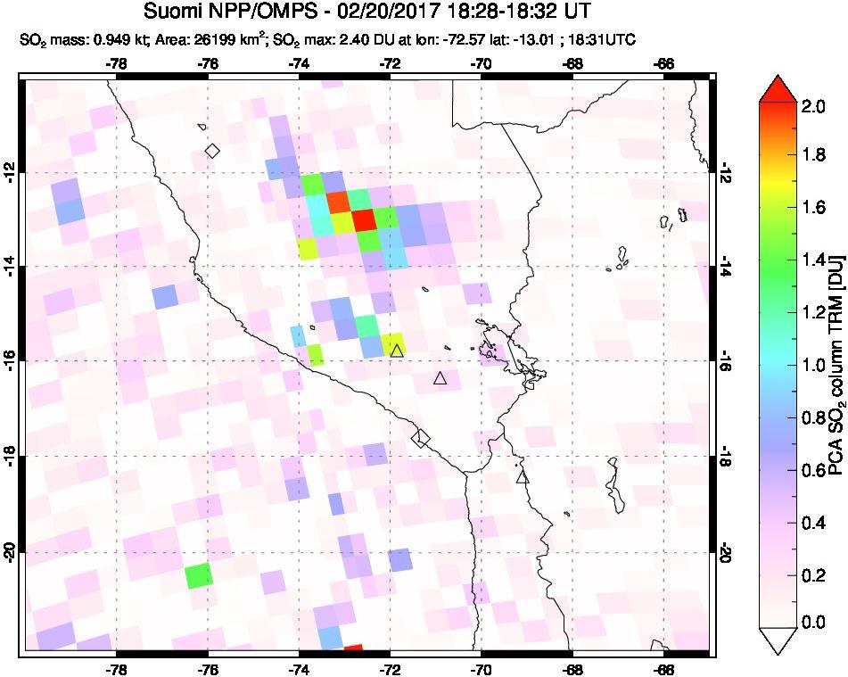 A sulfur dioxide image over Peru on Feb 20, 2017.