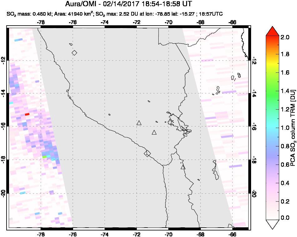 A sulfur dioxide image over Peru on Feb 14, 2017.