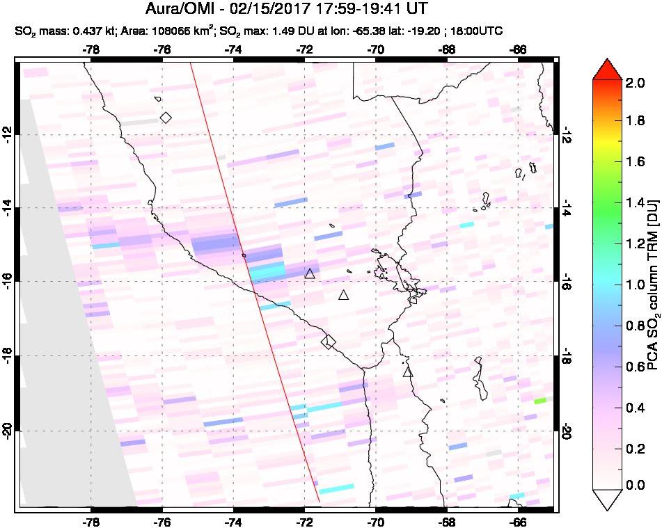 A sulfur dioxide image over Peru on Feb 15, 2017.