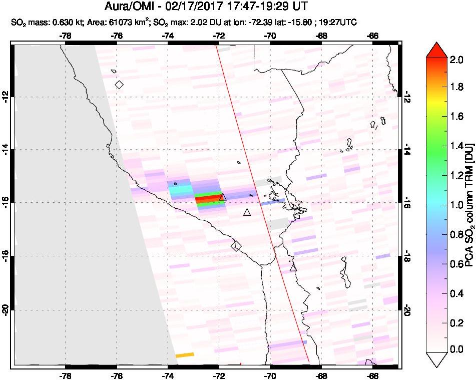A sulfur dioxide image over Peru on Feb 17, 2017.