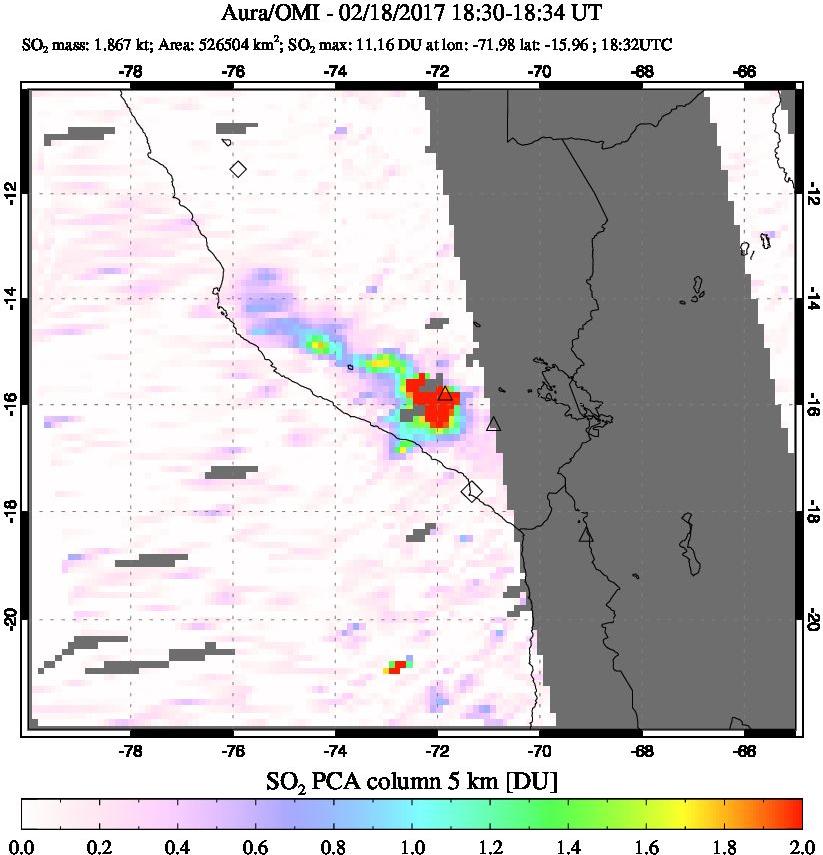 A sulfur dioxide image over Peru on Feb 18, 2017.