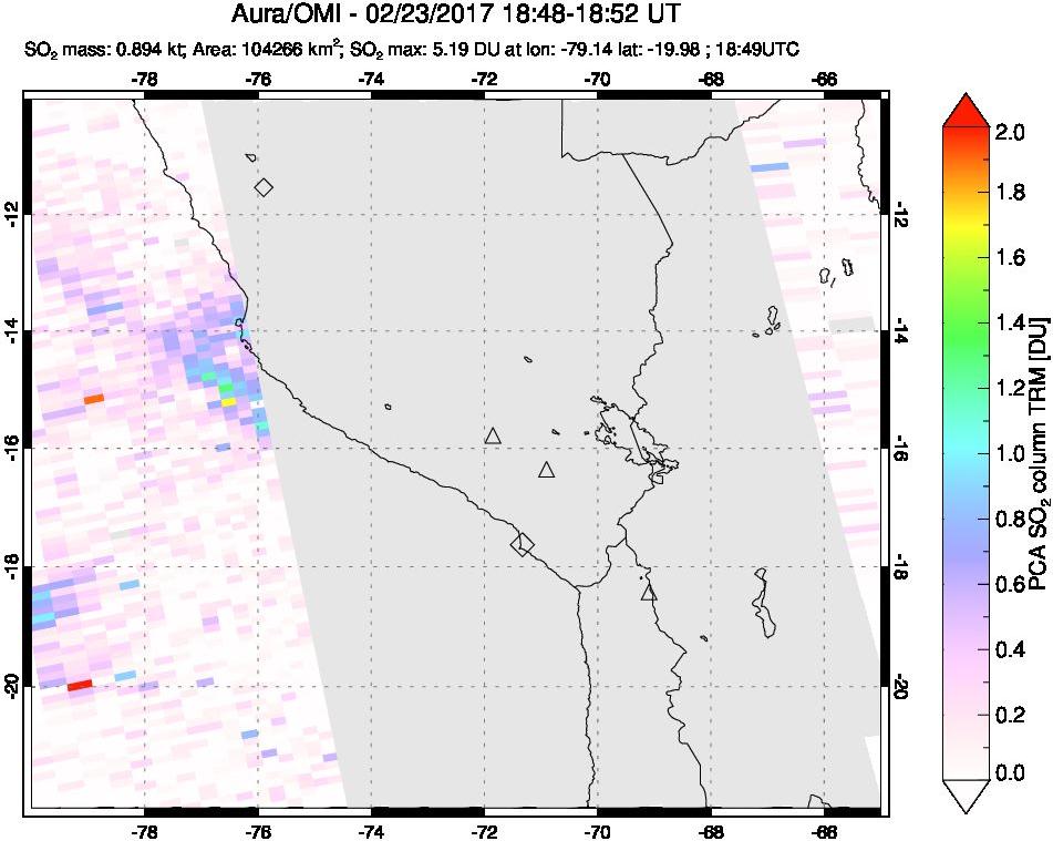 A sulfur dioxide image over Peru on Feb 23, 2017.