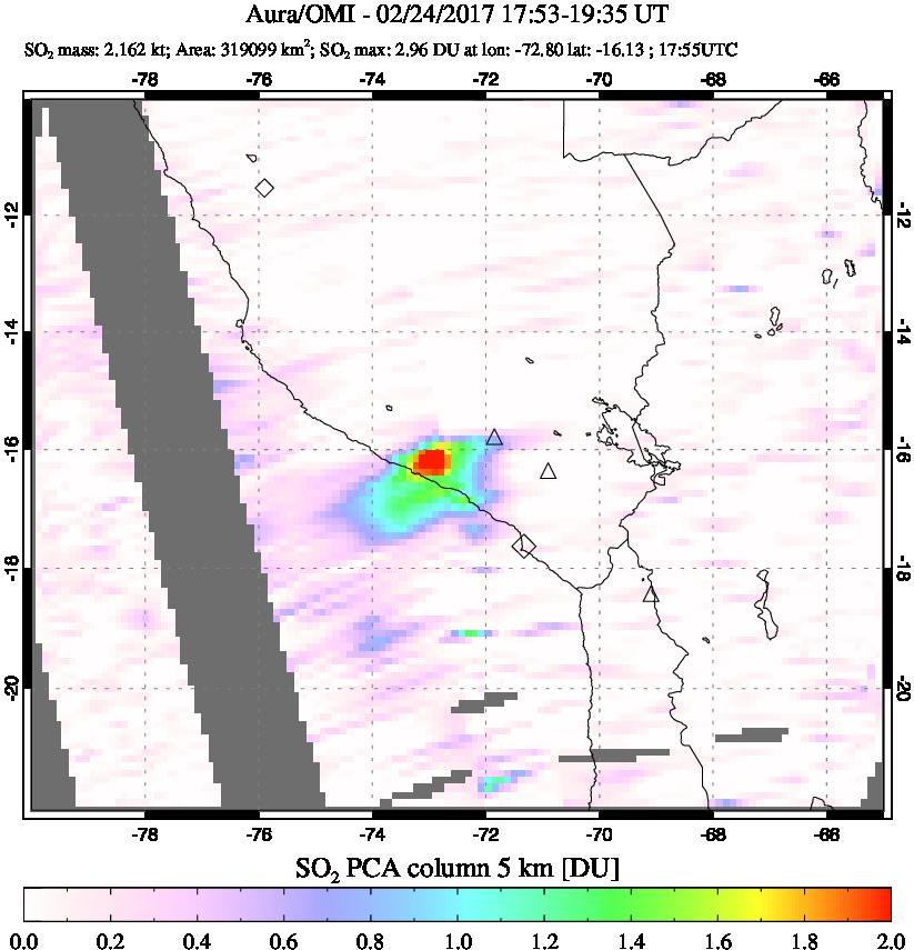 A sulfur dioxide image over Peru on Feb 24, 2017.