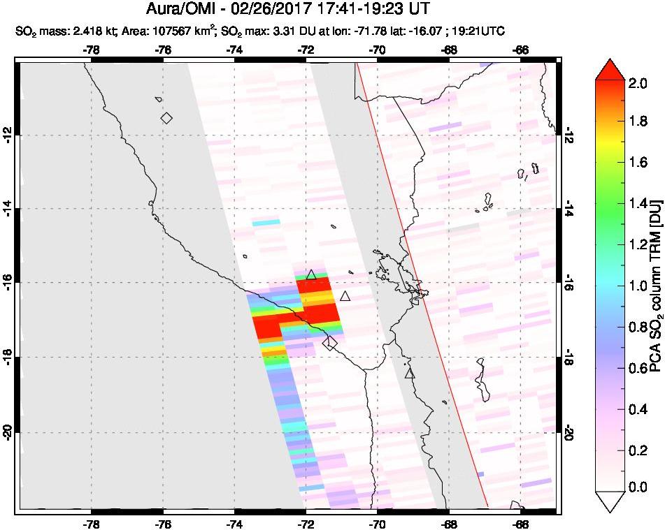 A sulfur dioxide image over Peru on Feb 26, 2017.