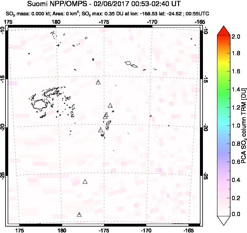 A sulfur dioxide image over Tonga, South Pacific on Feb 06, 2017.
