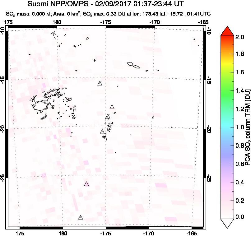 A sulfur dioxide image over Tonga, South Pacific on Feb 09, 2017.