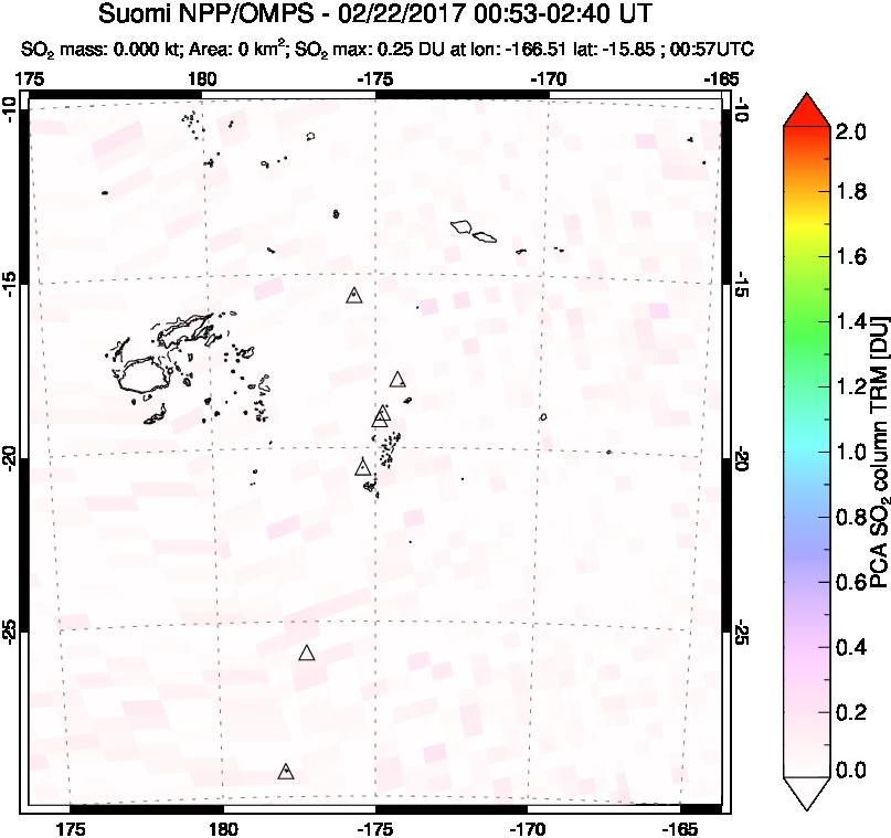 A sulfur dioxide image over Tonga, South Pacific on Feb 22, 2017.