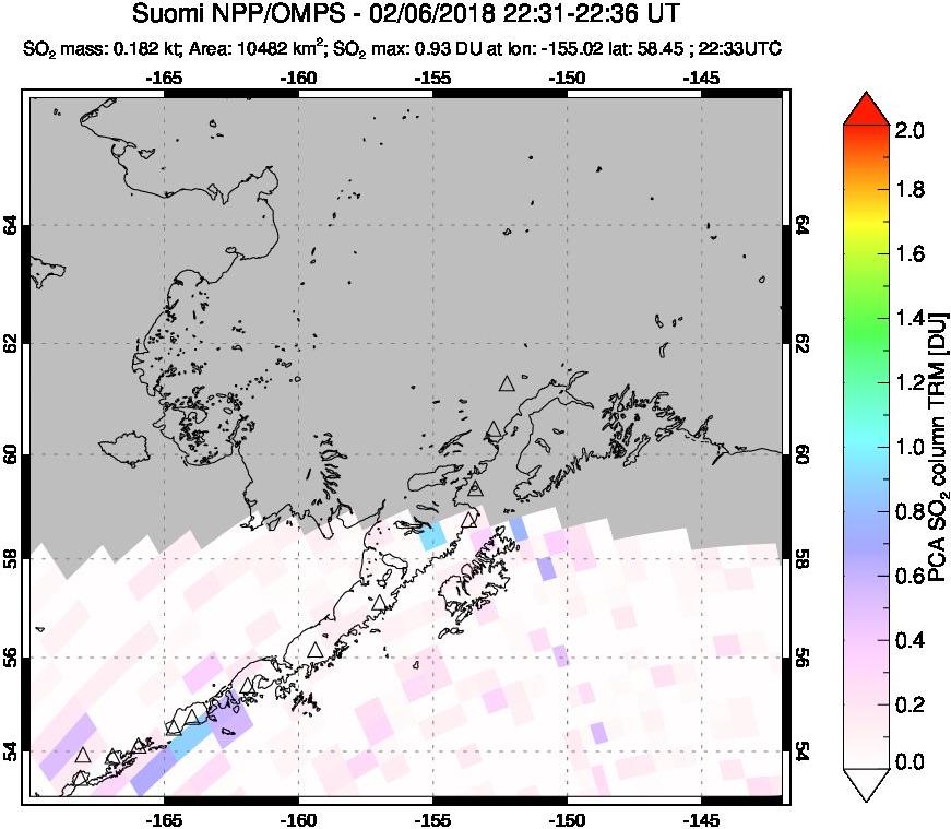 A sulfur dioxide image over Alaska, USA on Feb 06, 2018.