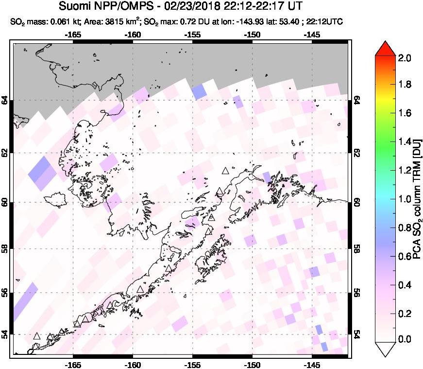 A sulfur dioxide image over Alaska, USA on Feb 23, 2018.