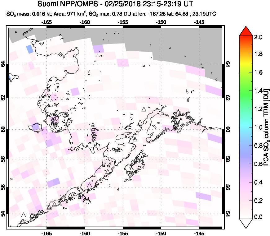 A sulfur dioxide image over Alaska, USA on Feb 25, 2018.