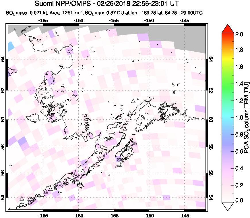 A sulfur dioxide image over Alaska, USA on Feb 26, 2018.