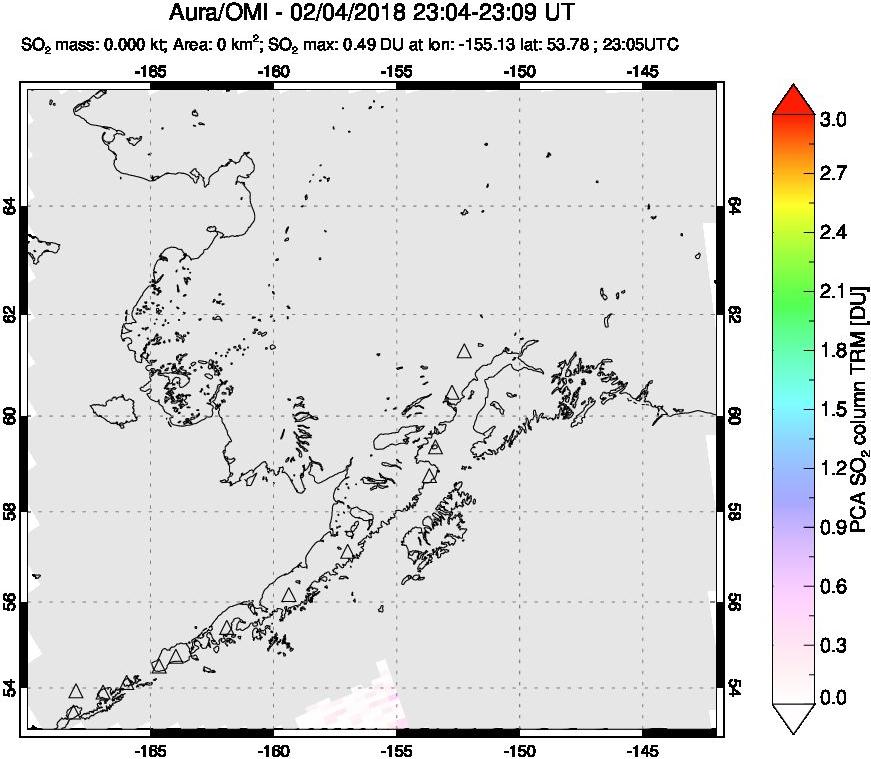 A sulfur dioxide image over Alaska, USA on Feb 04, 2018.