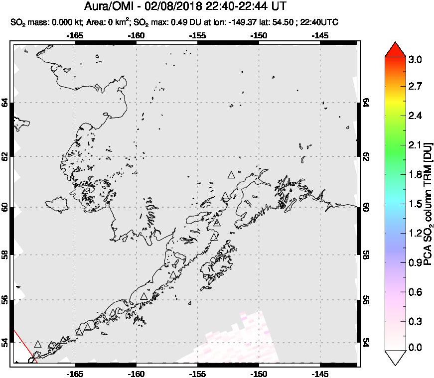 A sulfur dioxide image over Alaska, USA on Feb 08, 2018.