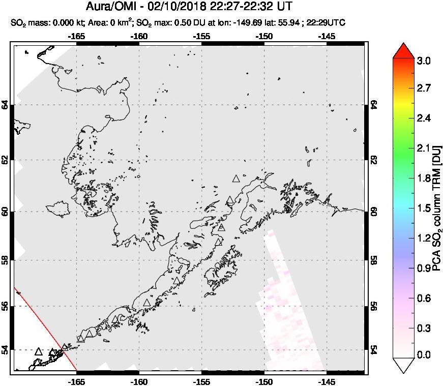 A sulfur dioxide image over Alaska, USA on Feb 10, 2018.