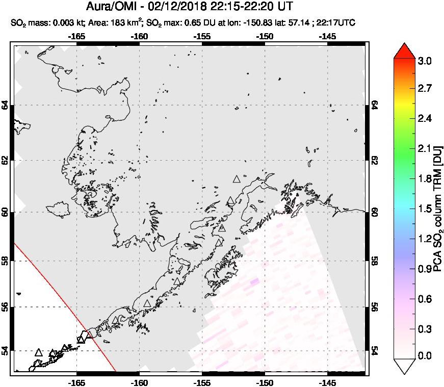 A sulfur dioxide image over Alaska, USA on Feb 12, 2018.
