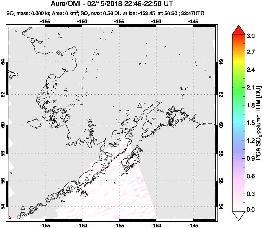 A sulfur dioxide image over Alaska, USA on Feb 15, 2018.