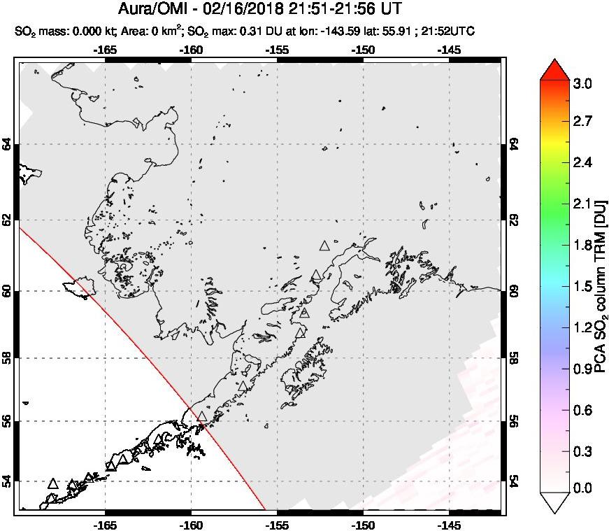 A sulfur dioxide image over Alaska, USA on Feb 16, 2018.