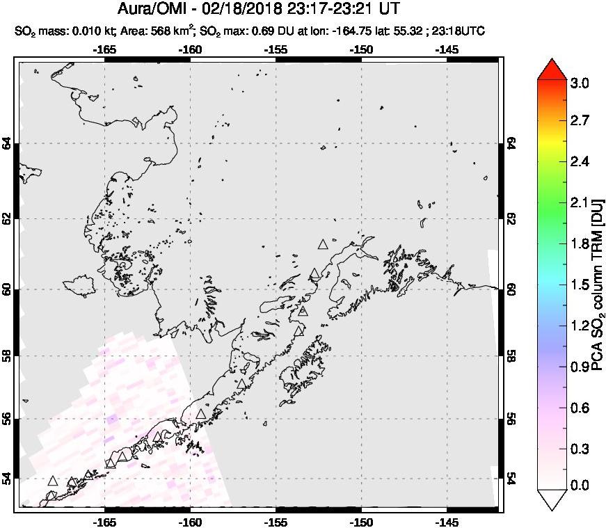 A sulfur dioxide image over Alaska, USA on Feb 18, 2018.