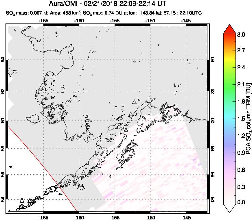 A sulfur dioxide image over Alaska, USA on Feb 21, 2018.