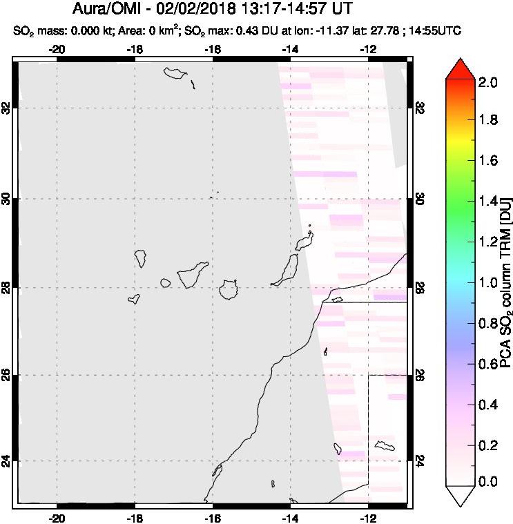 A sulfur dioxide image over Canary Islands on Feb 02, 2018.