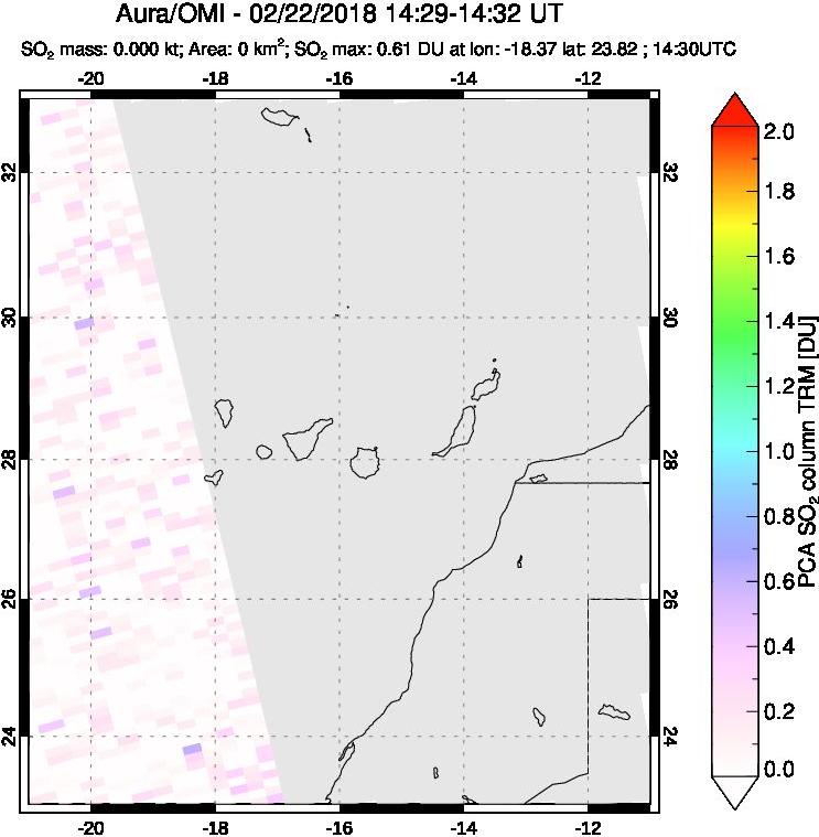 A sulfur dioxide image over Canary Islands on Feb 22, 2018.