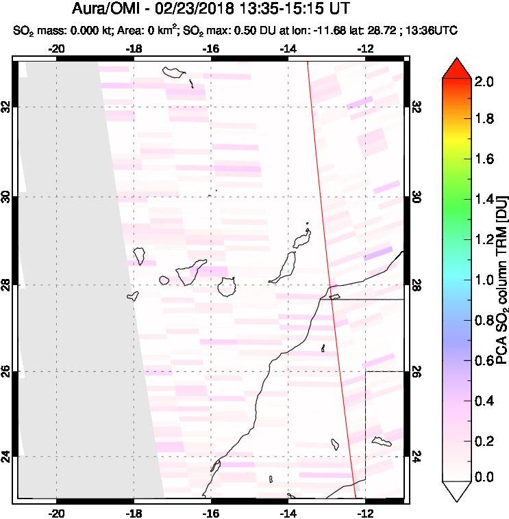 A sulfur dioxide image over Canary Islands on Feb 23, 2018.