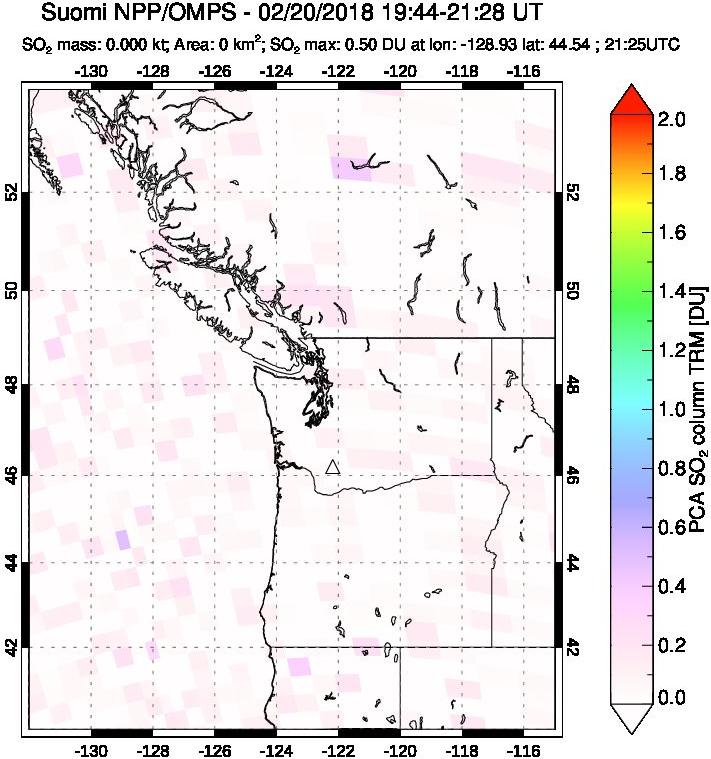 A sulfur dioxide image over Cascade Range, USA on Feb 20, 2018.