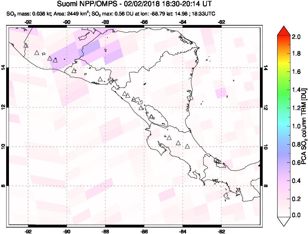 A sulfur dioxide image over Central America on Feb 02, 2018.