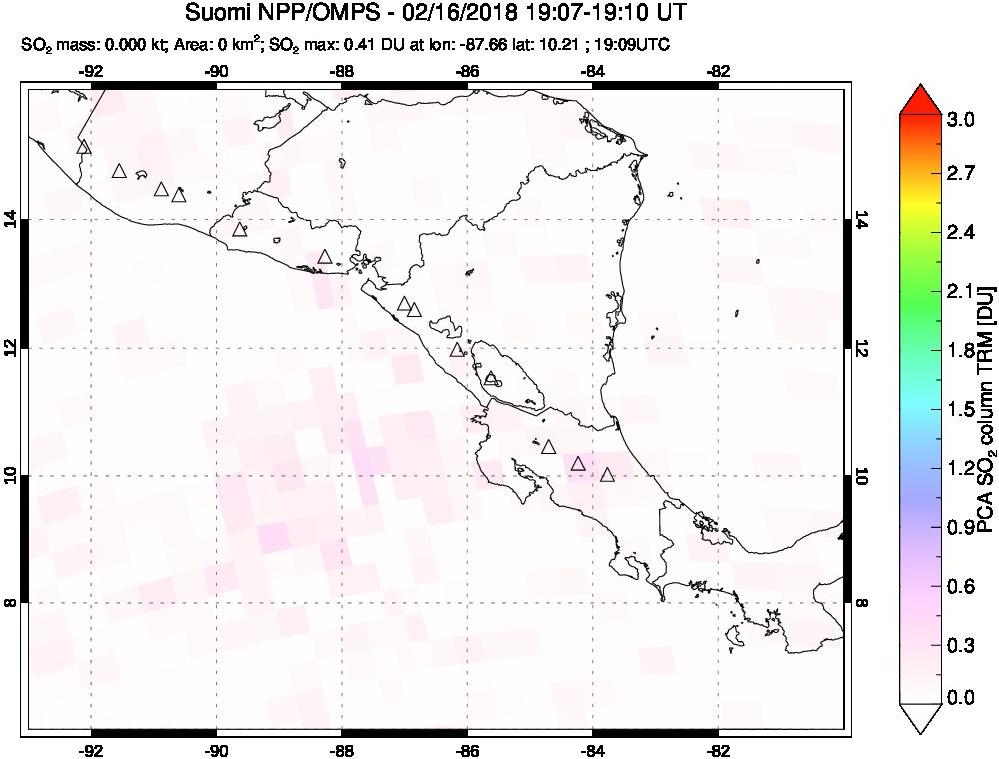 A sulfur dioxide image over Central America on Feb 16, 2018.