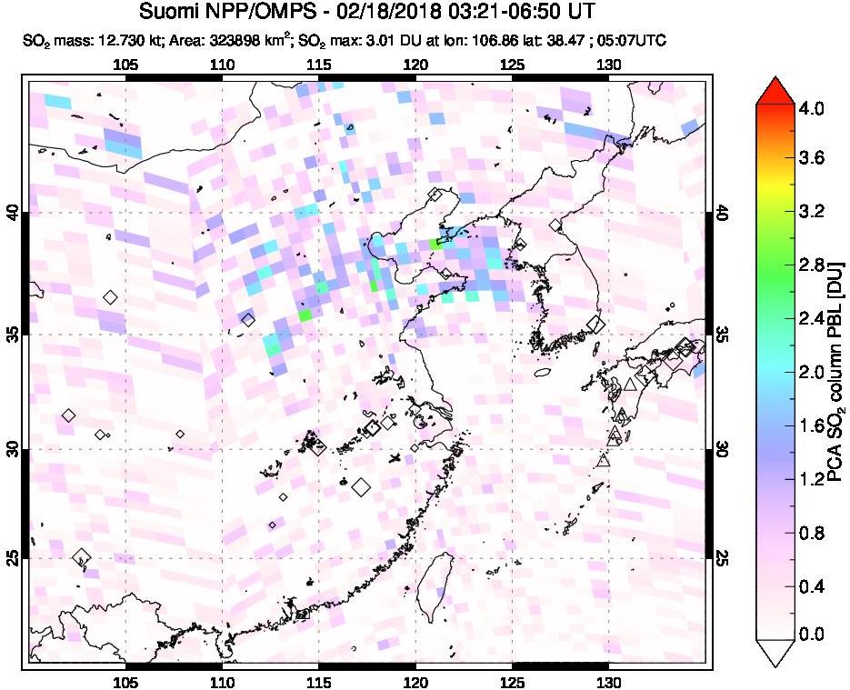 A sulfur dioxide image over Eastern China on Feb 18, 2018.